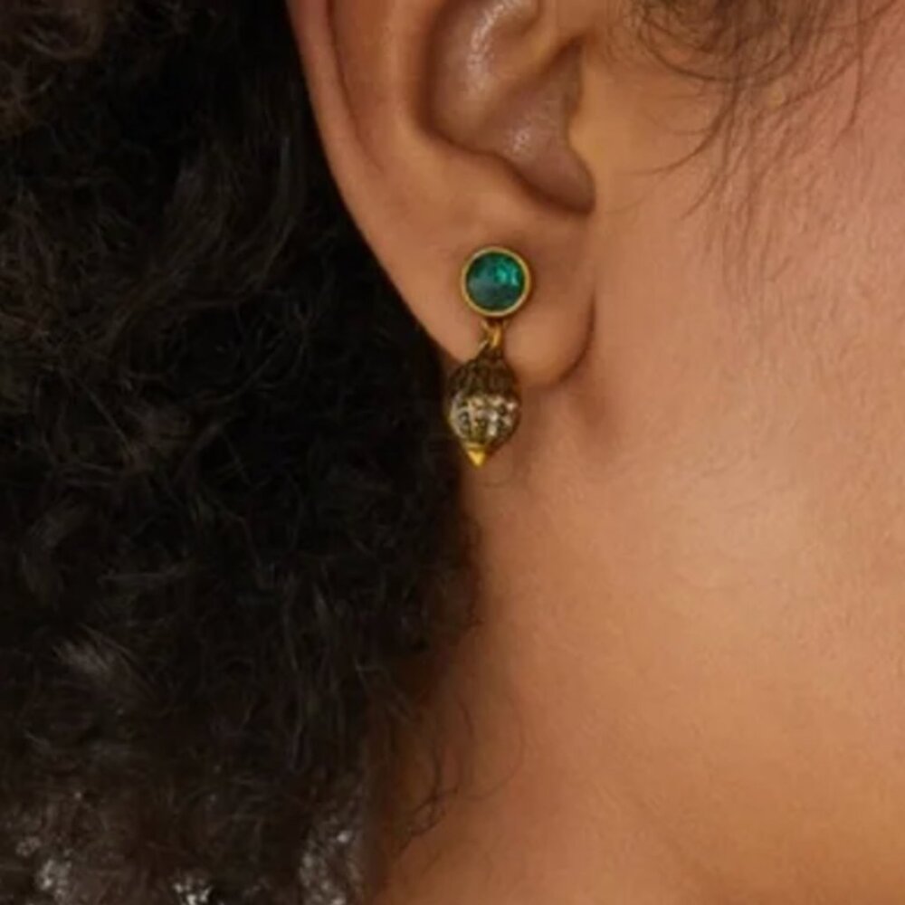 Kurt Geiger London Eagle Stone Drop Earrings Emerald Green Gold - Picture 2 of 6